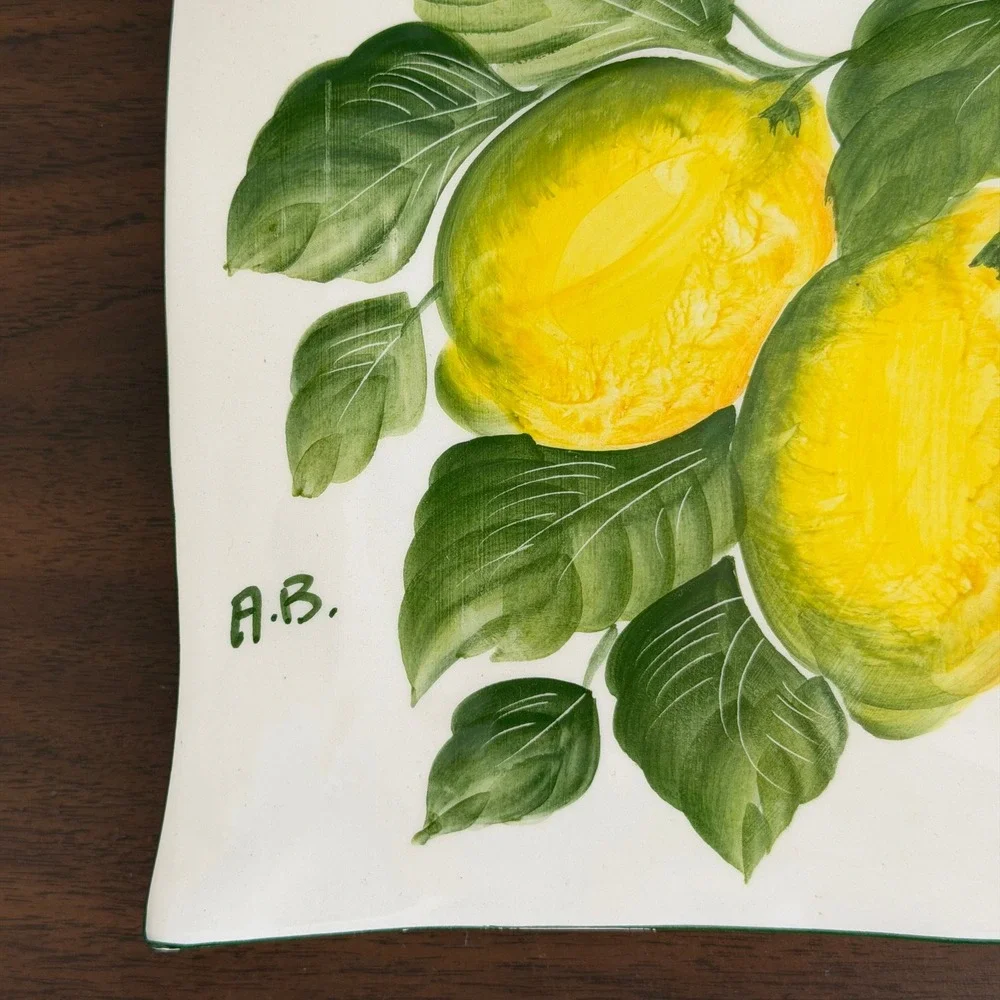 Vintage‎ Hand Painted Ceramic Wall Clock Lemons Signed Italy Amalfi 8x15